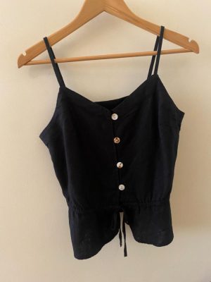 ICHI Linno Black Peplum Vest Top